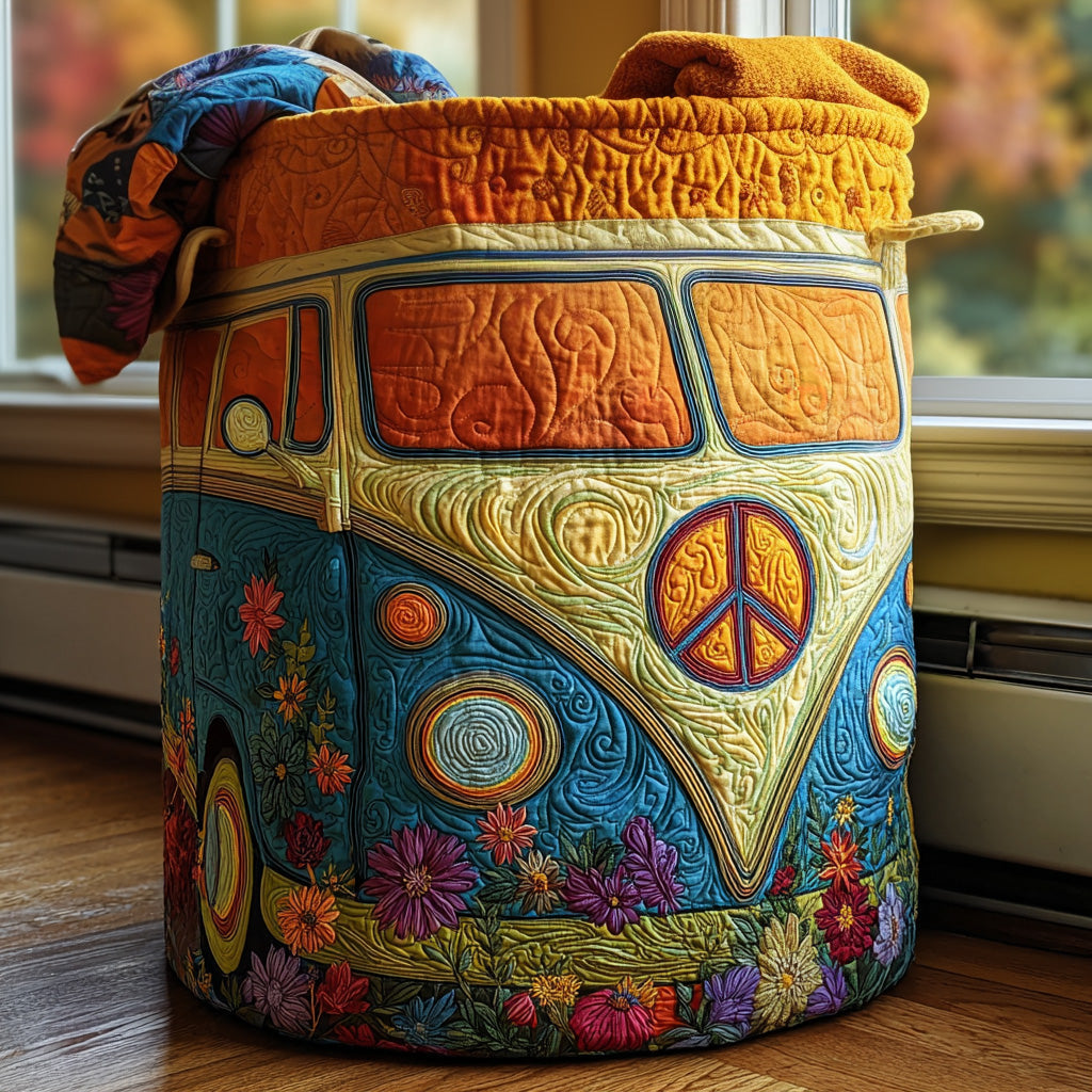 Quilted laundry basket with sunny road by Louise London
