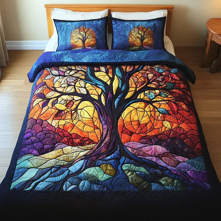 Quilted Bed Cover Set - Tree of Life