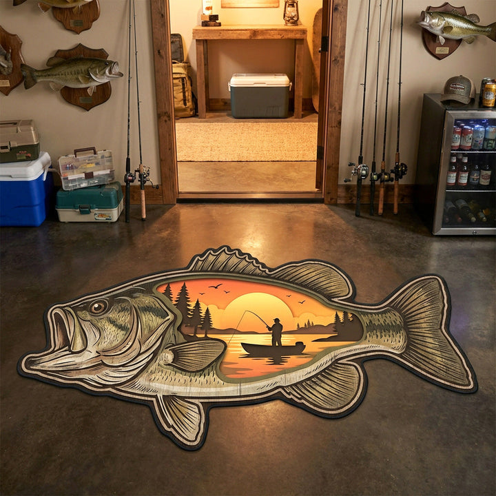 Sunset Bass custom-shaped rug by Louise London