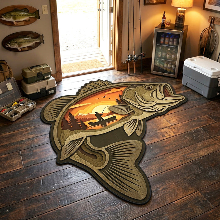Sunset Bass custom-shaped rug by Louise London