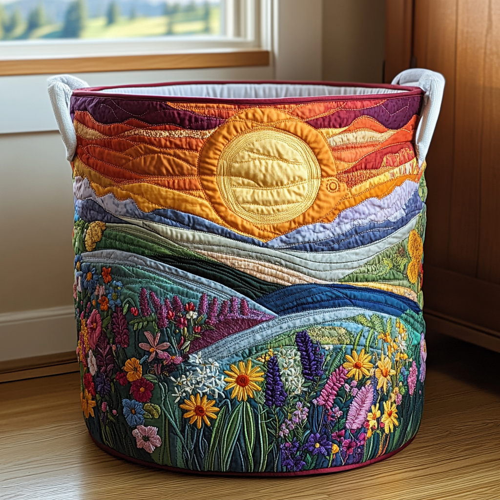 Quilted laundry basket with floral pattern NCU0PVL365