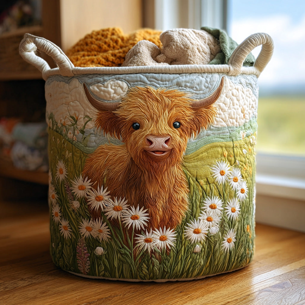 Quilted laundry basket with Highland cow – product image 5