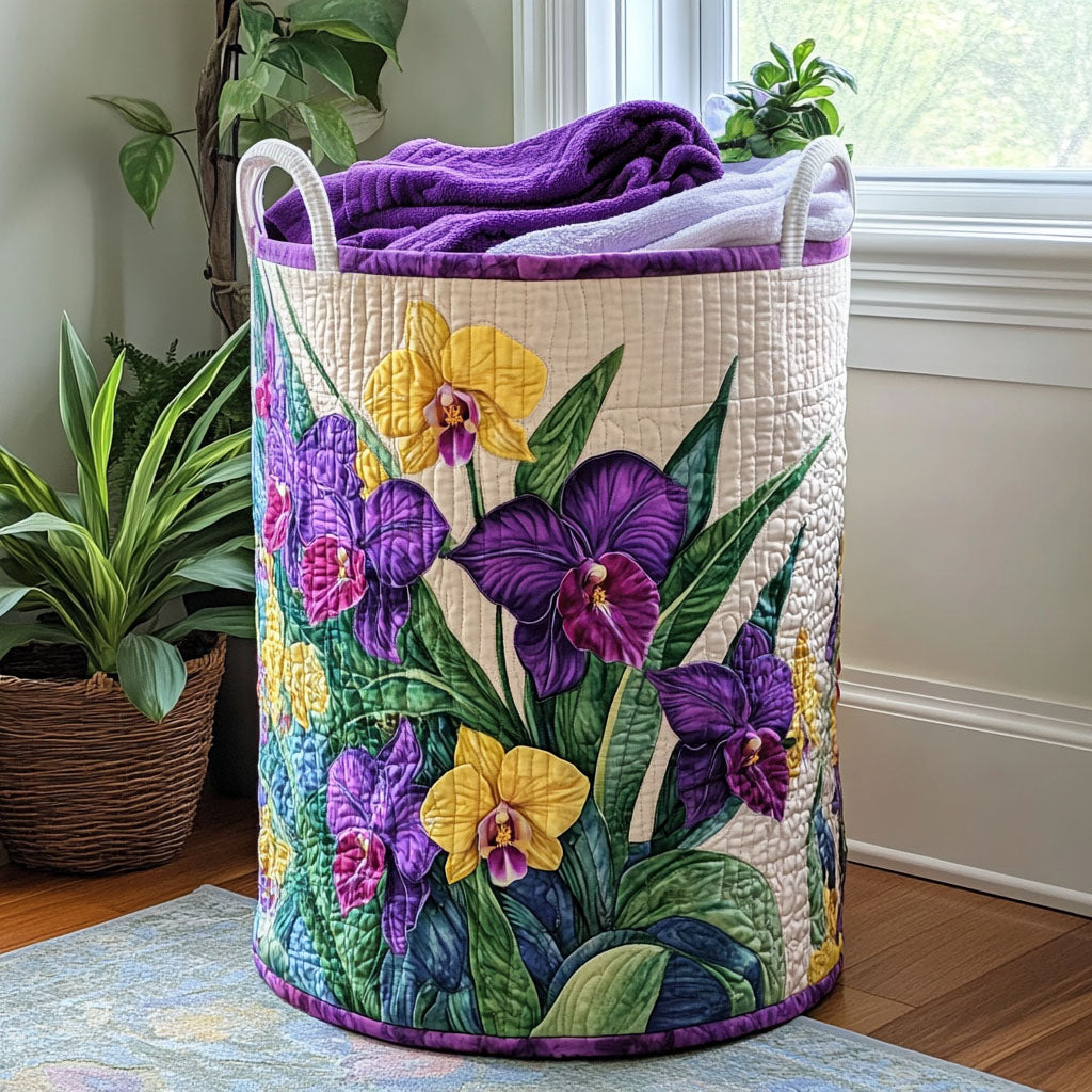 Quilted Laundry Basket with Orchids by Louise London