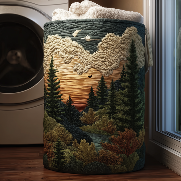 Quilted laundry basket with natural landscape NCU0TH2932
