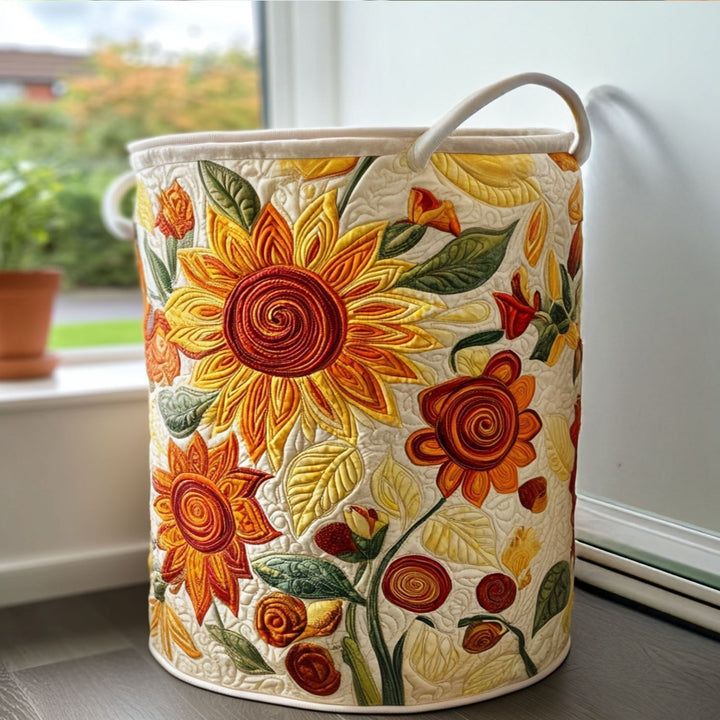 Quilted laundry basket with floral pattern by Louise London