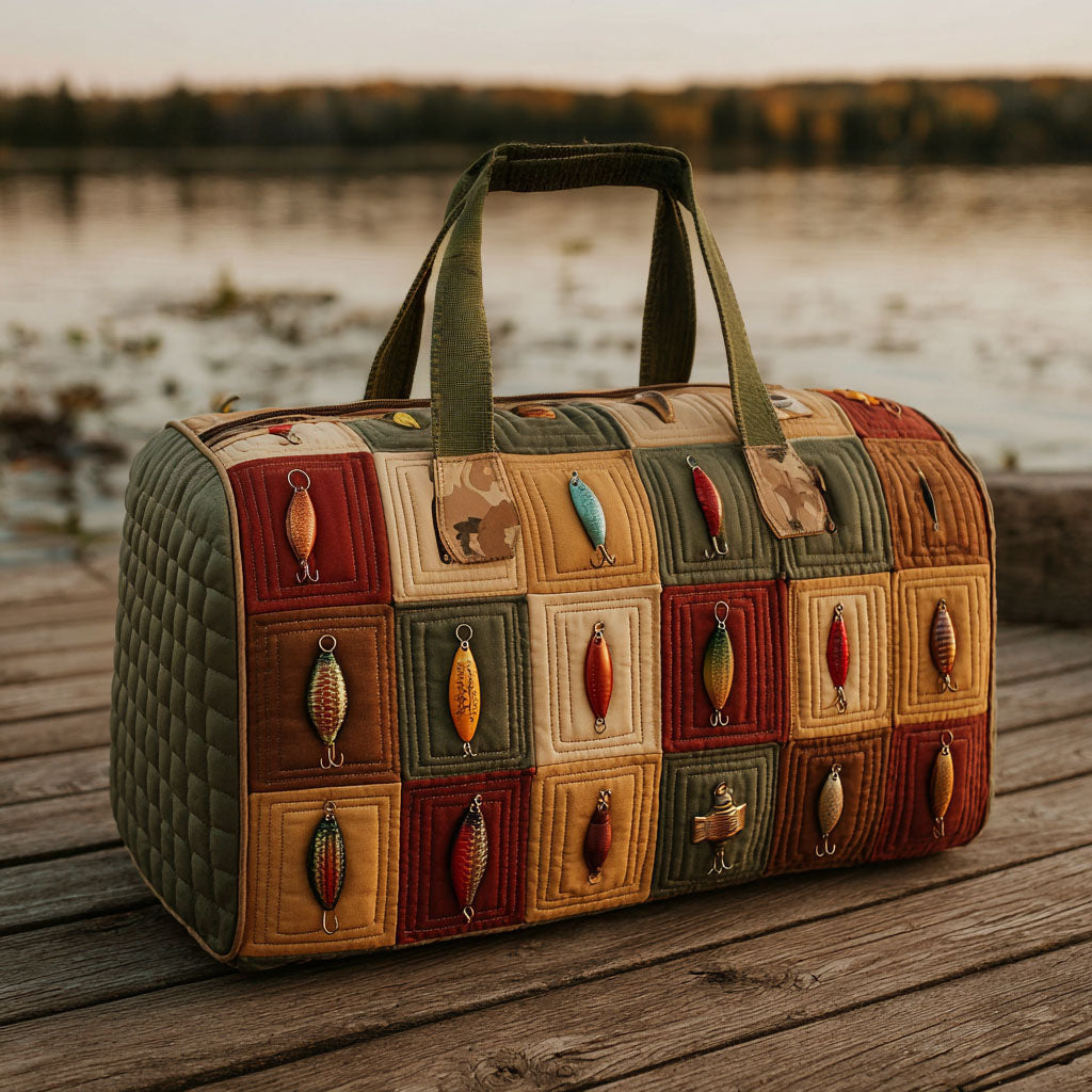 Quilted Shoulder Travel Bag with Fishing Pattern by Louise London