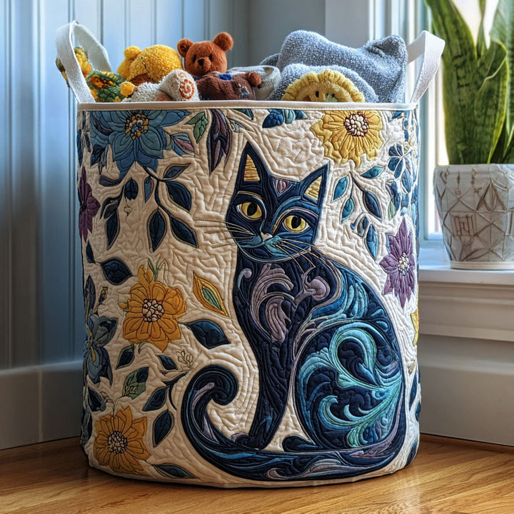 Quilted laundry basket with cats by Louise London