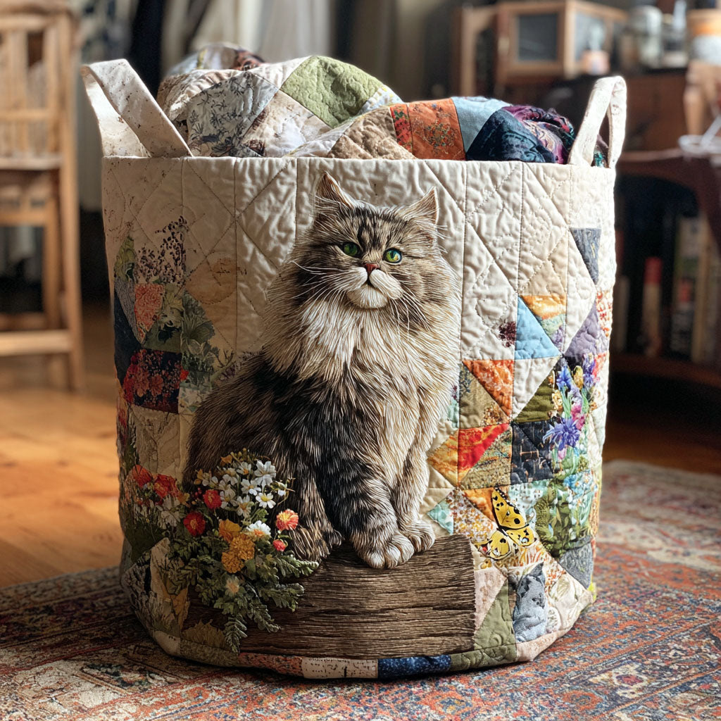 Padded laundry basket with cats by Louise London