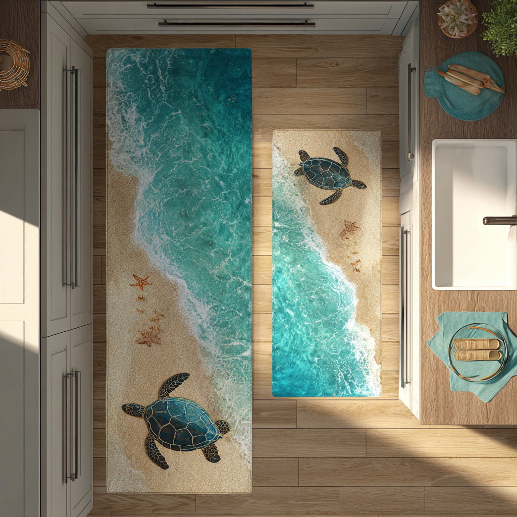 Non-slip kitchen rug with journey through the waves by Louise London