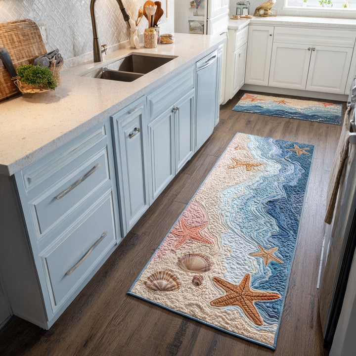 Non-slip kitchen rug with waves and marine atmosphere by Louise London