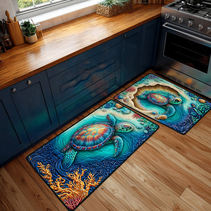 Non-slip kitchen rug with waves and marine atmosphere NCU0TD1438