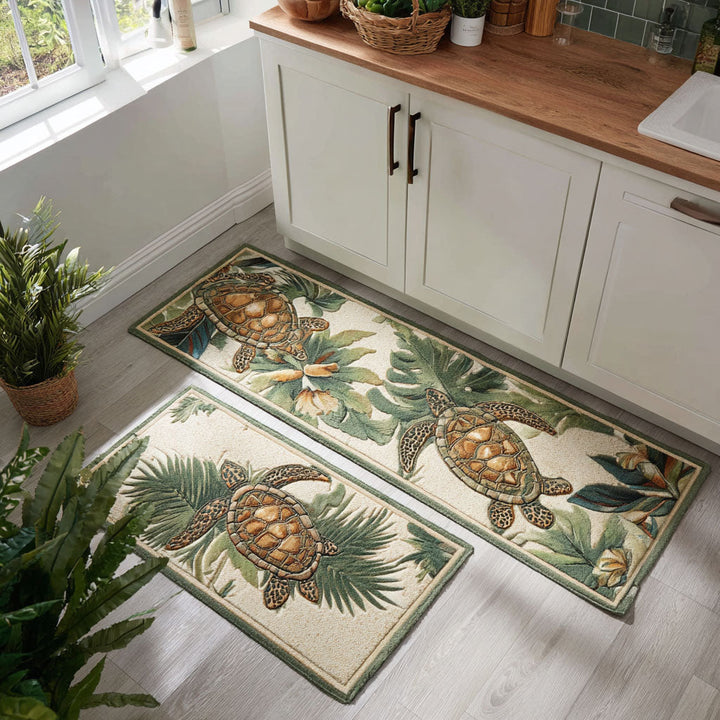 Non-slip kitchen rug with tropical tiki atmosphere by Louise London