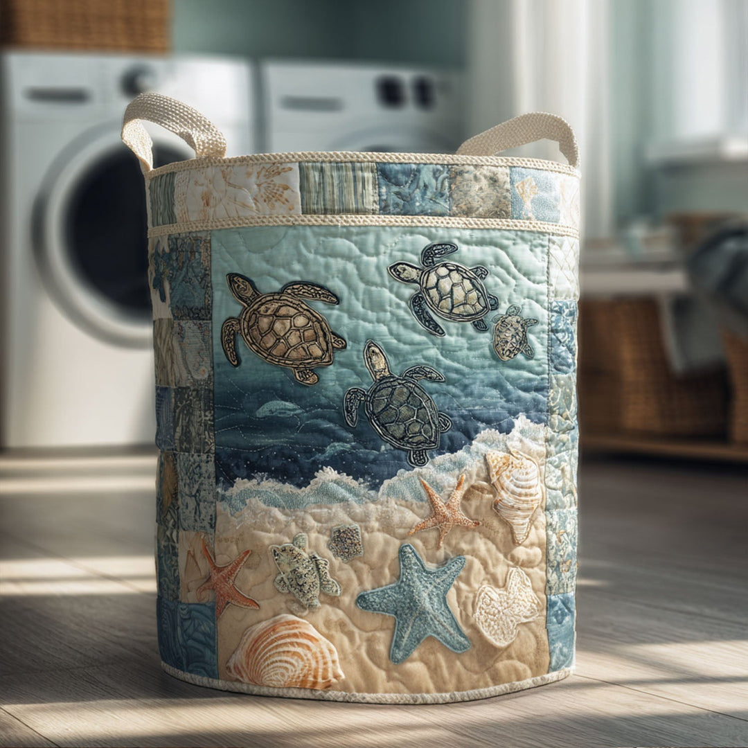 Quilted laundry basket with sea turtle – product image 5