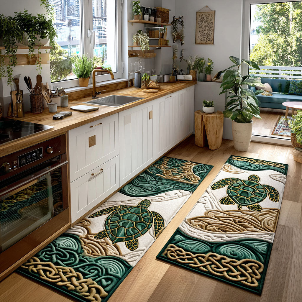 Non-slip kitchen rug with coral barrier by Louise London