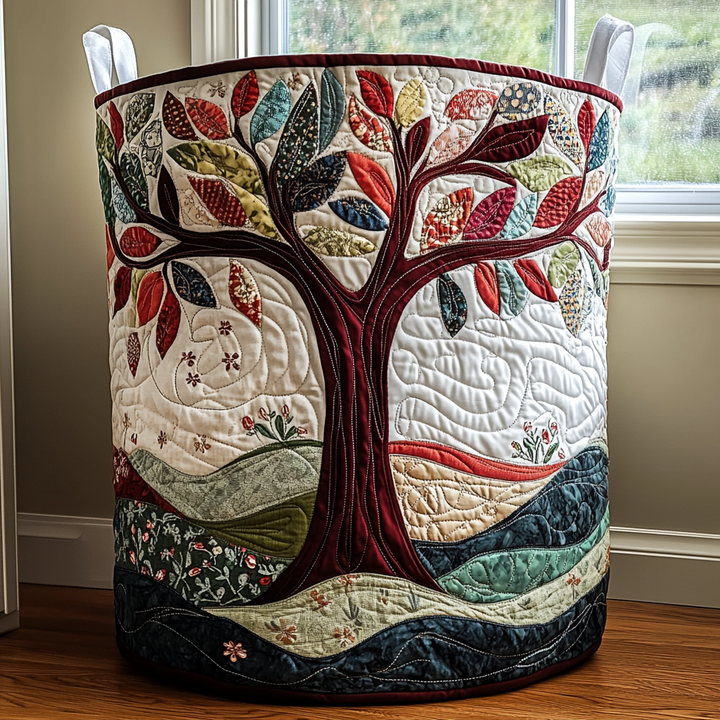 Quilted laundry basket with glowing tree by Louise London