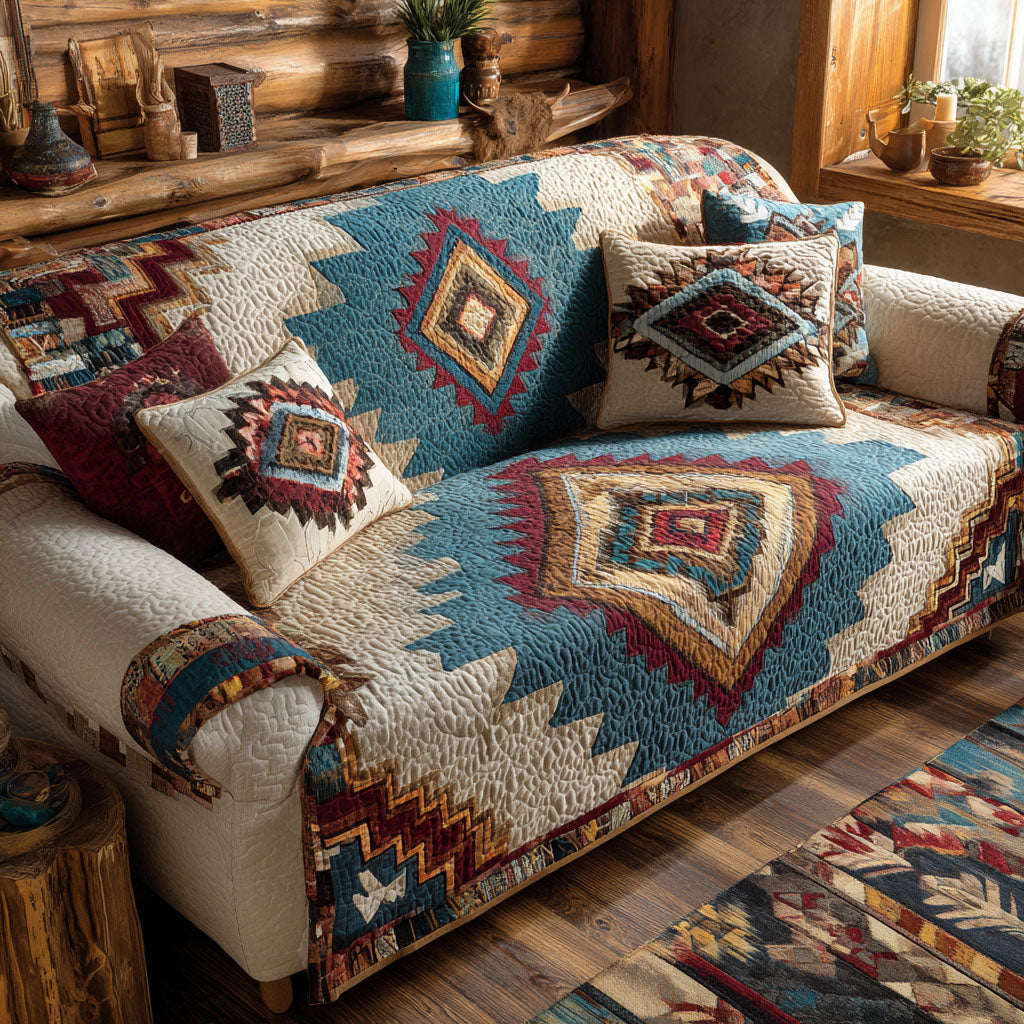 Quilted sofa cover with tribal pattern – Louise London