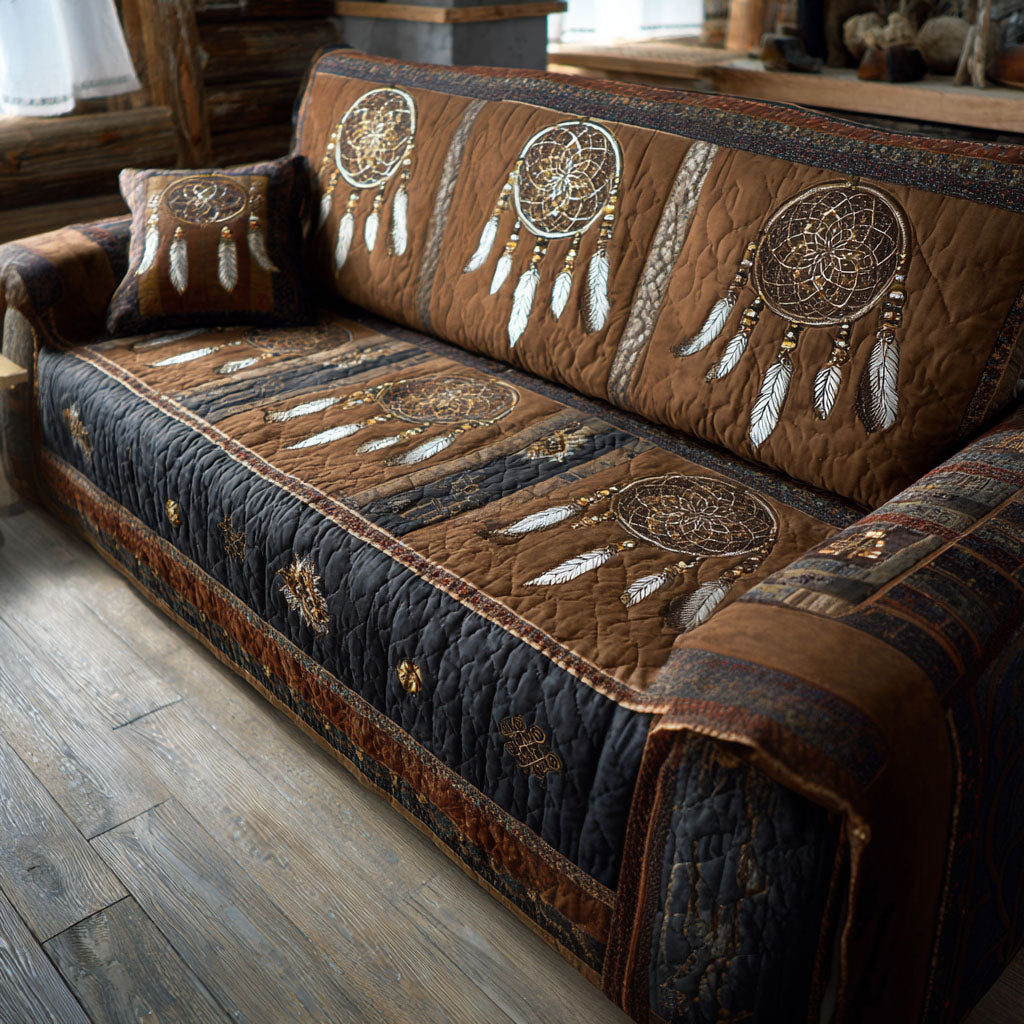 Quilted sofa cover with nocturnal tribal pattern – Louise London