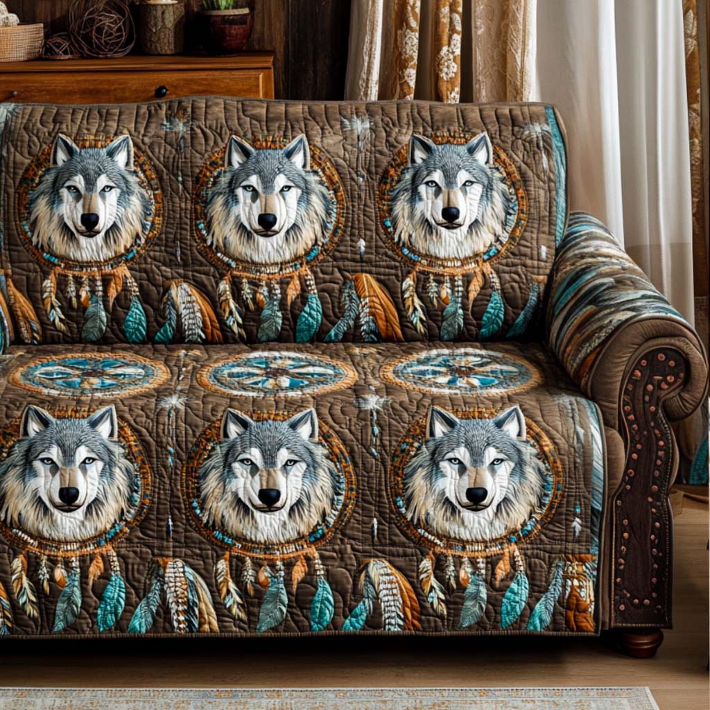 Quilted sofa cover with decorative pattern