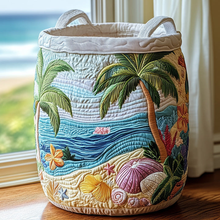 Quilted laundry basket with tropical pattern by Louise London