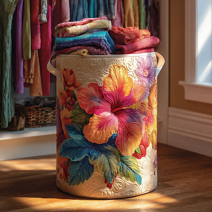 Quilted laundry basket with floral pattern by Louise London