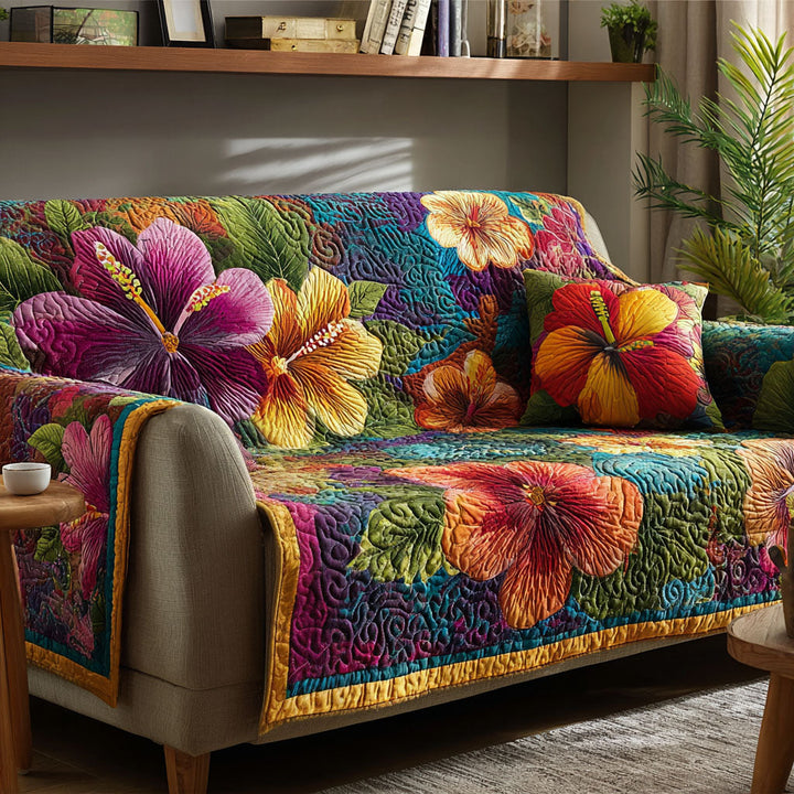 Quilted sofa cover with tropical flowers – Louise London