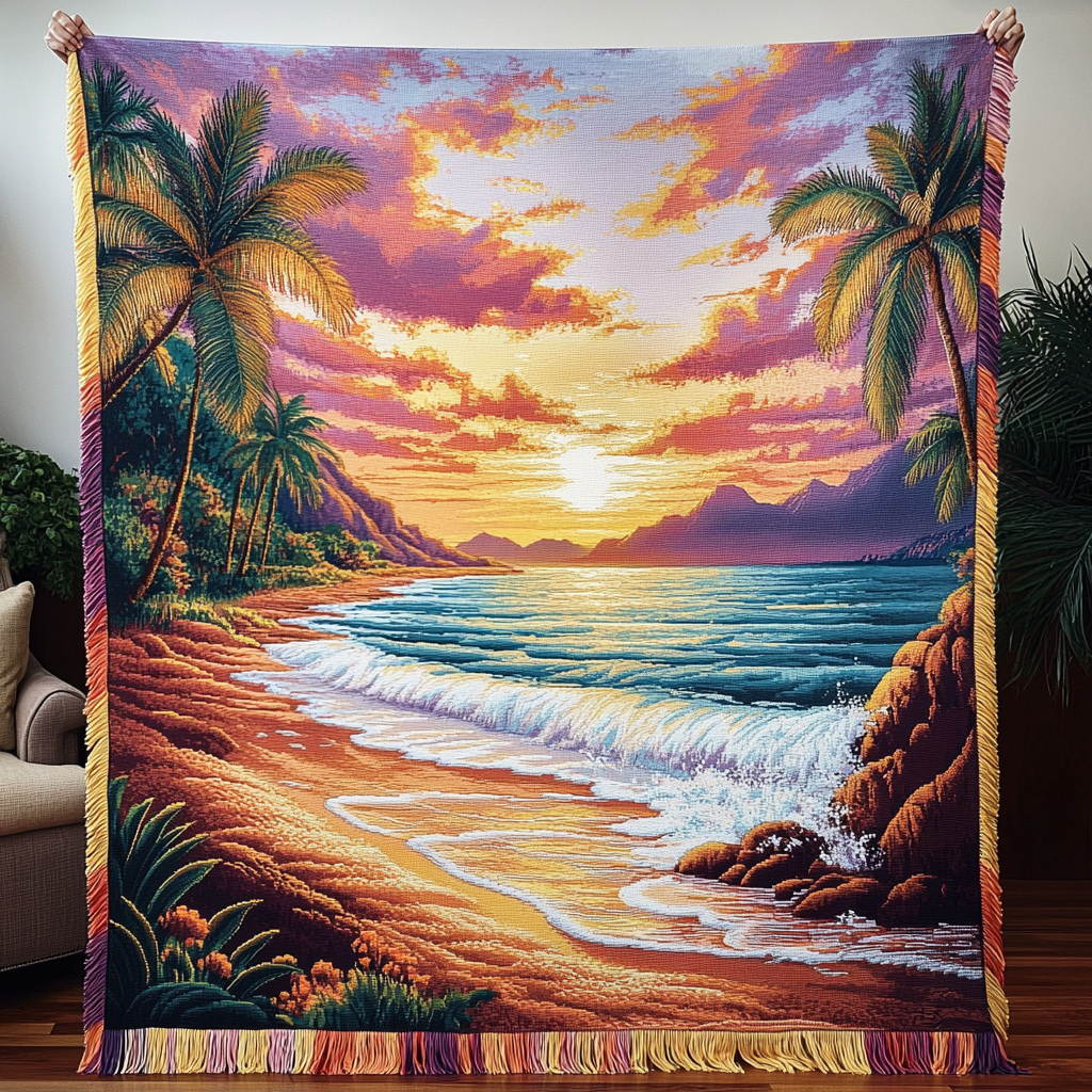 Woven Tropical Dawn Blanket by Louise London – product view