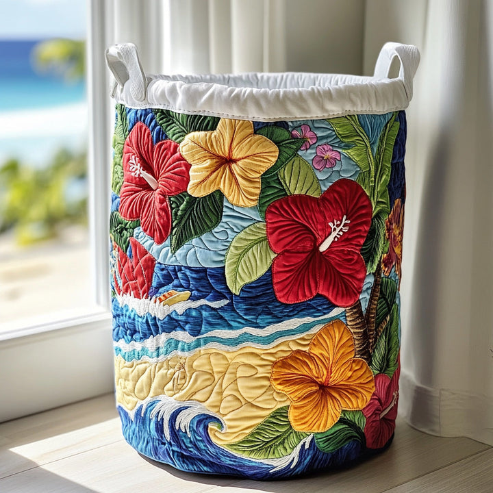 Quilted laundry basket with tropical pattern – product image 4