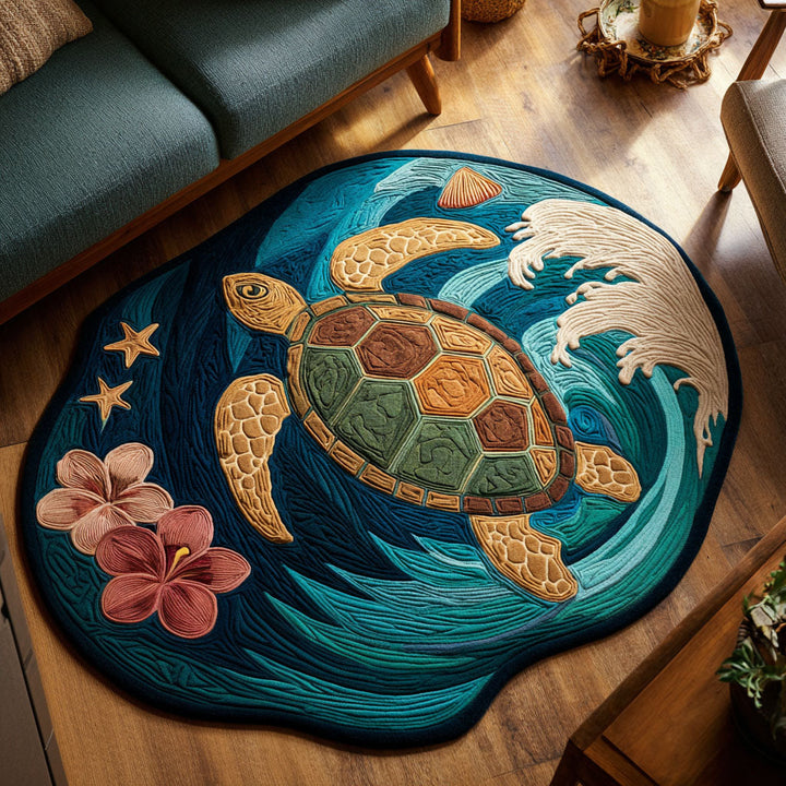 Tropical Sea Turtle custom-shaped rug by Louise London
