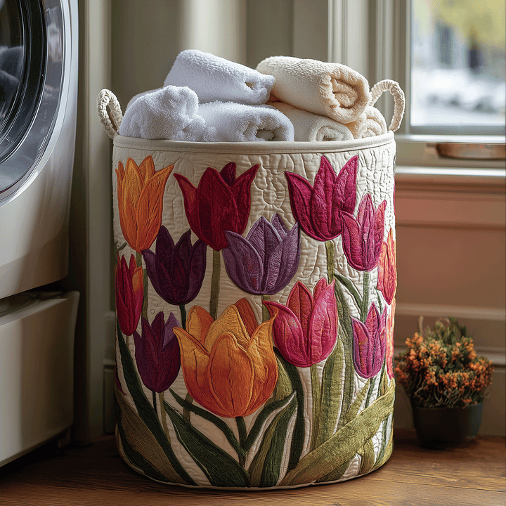 Quilted laundry basket with tulips NCU0TH2905