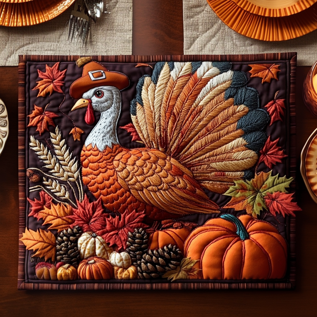 Quilted Placemats Blessing Turkey by Louise London
