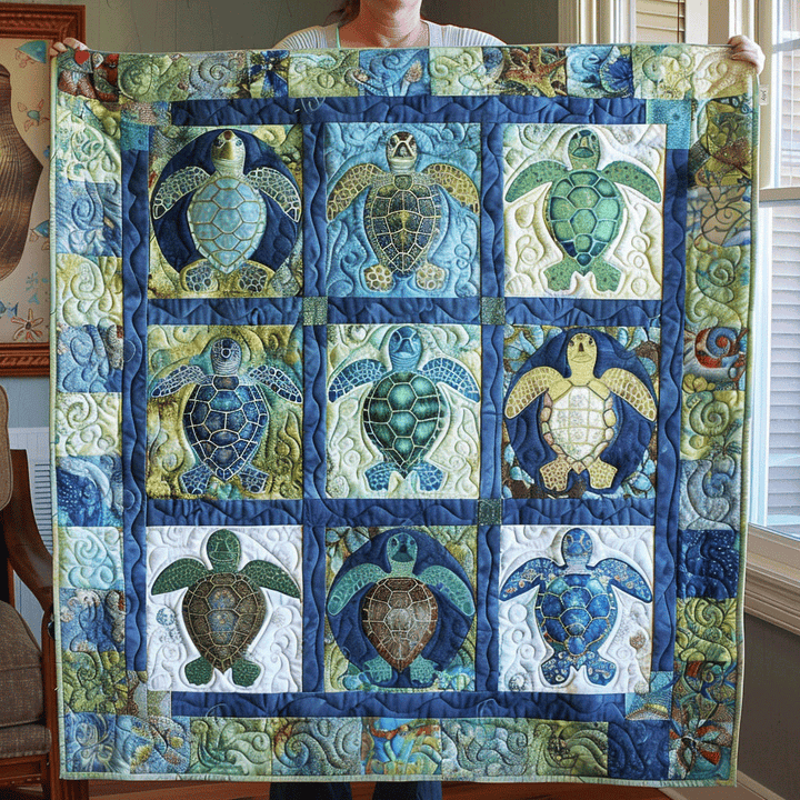 Quilted Blanket Turtle Tide – Louise London quilted blanket