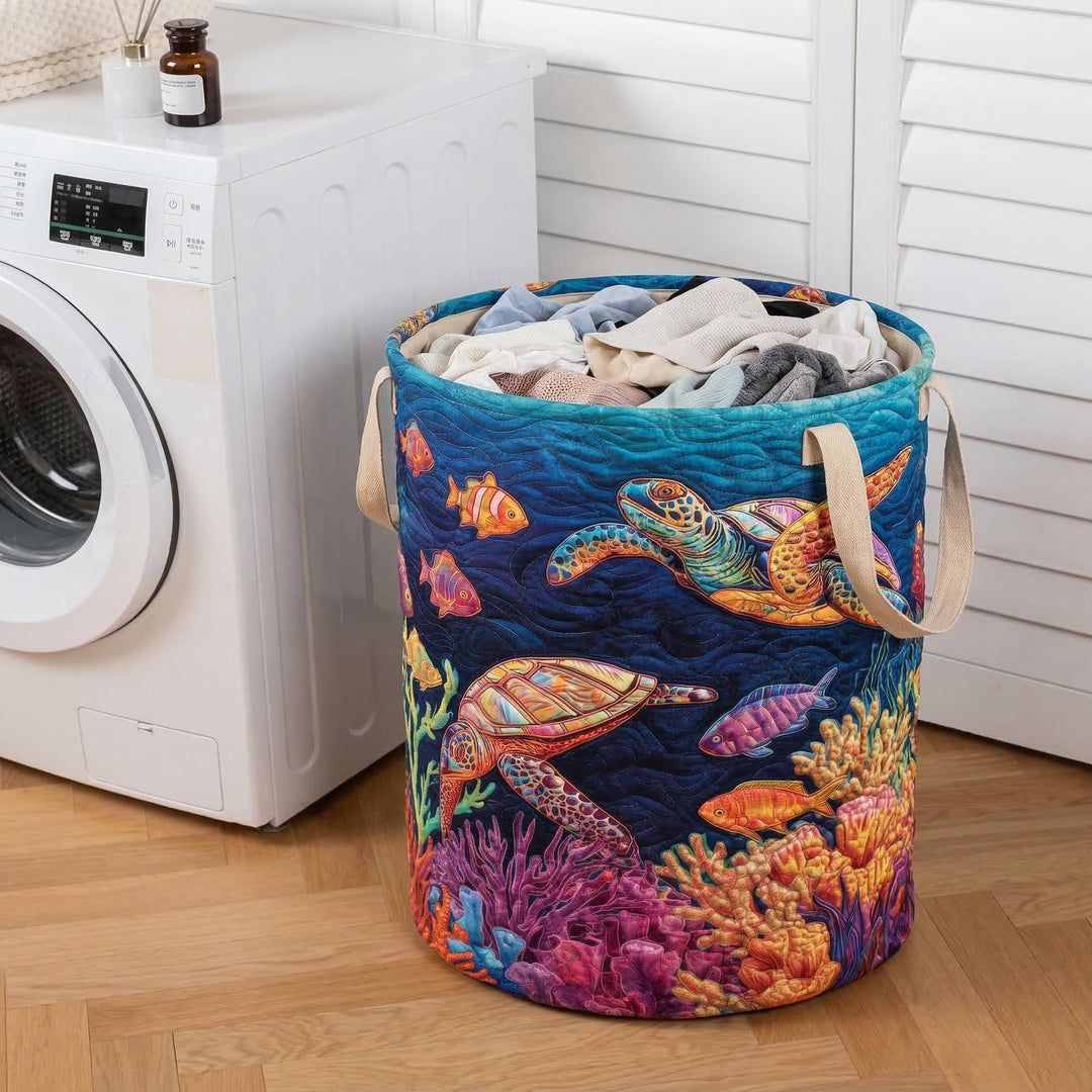 Quilted laundry basket with sea turtle NCU0NTD118