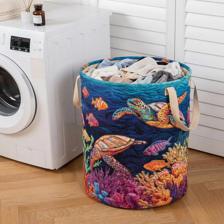 Quilted laundry basket with sea turtle NCU0NTD118