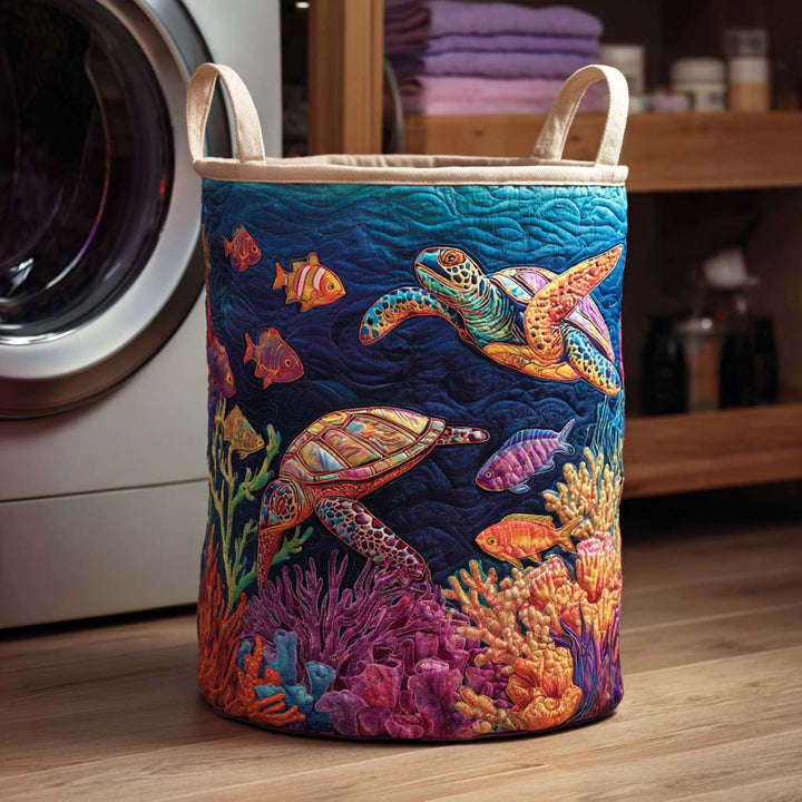 Quilted laundry basket with sea turtle NCU0NTD118