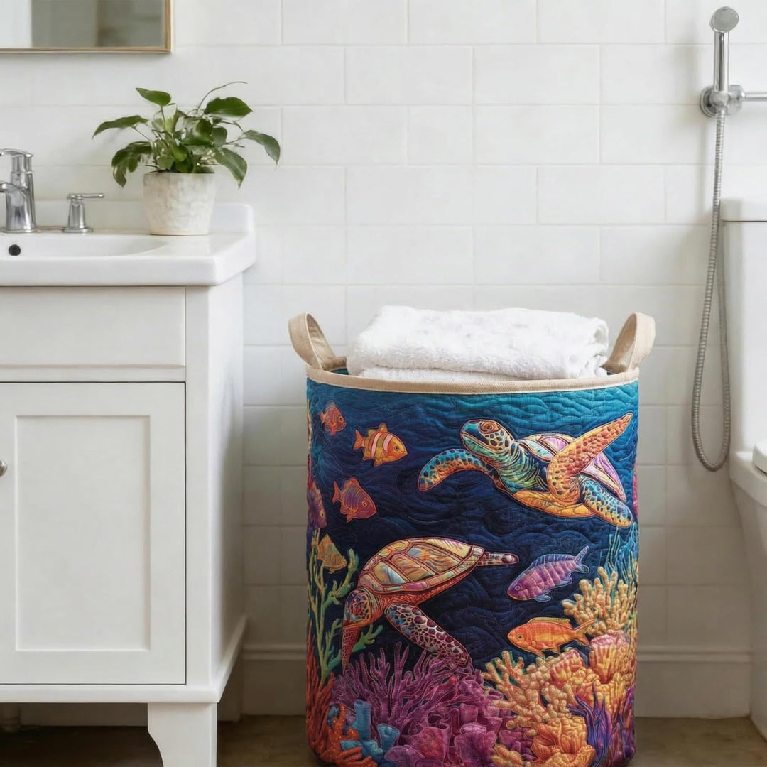 Quilted laundry basket with sea turtle NCU0NTD118