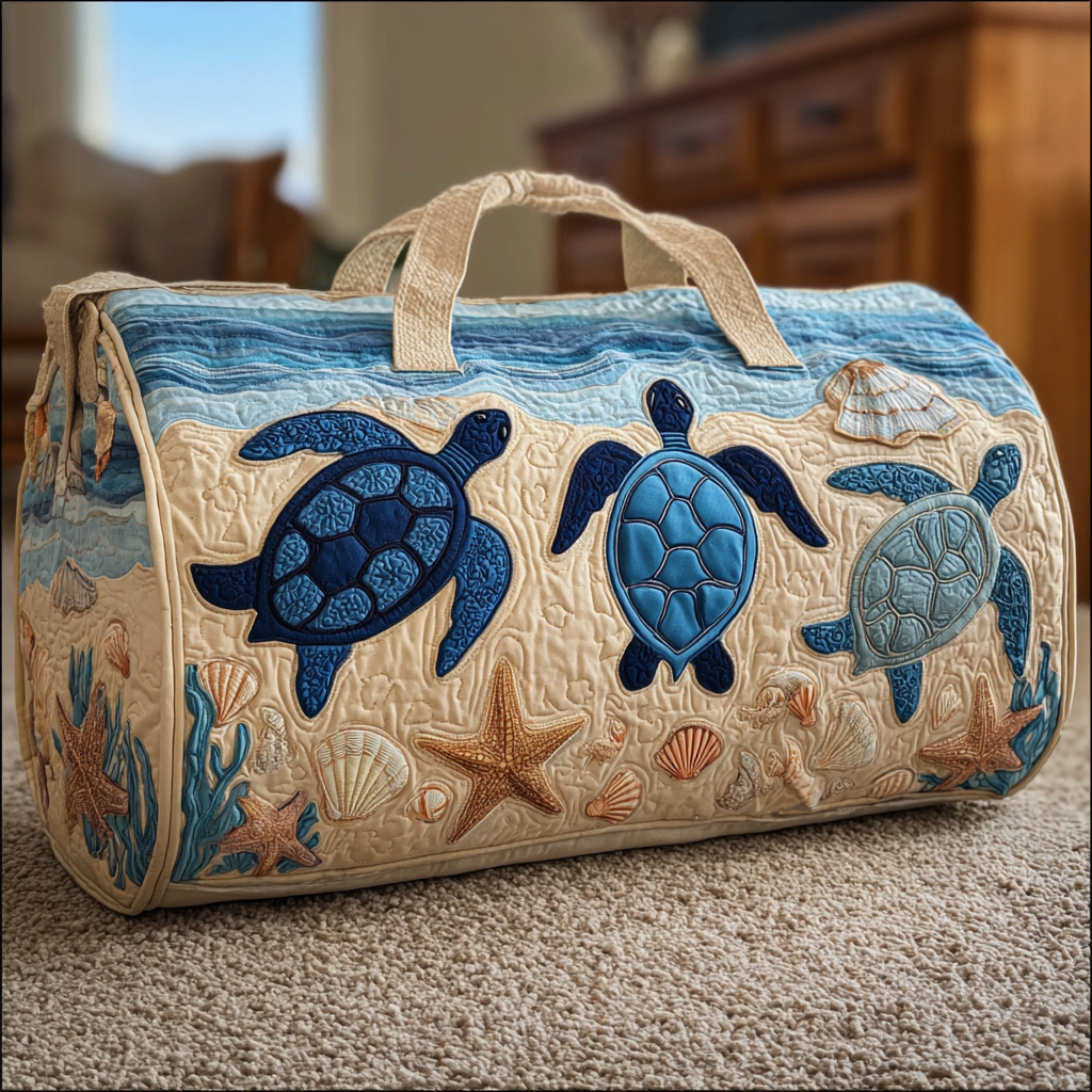 Quilted Shoulder Travel Bag with Dreaming Turtle by Louise London