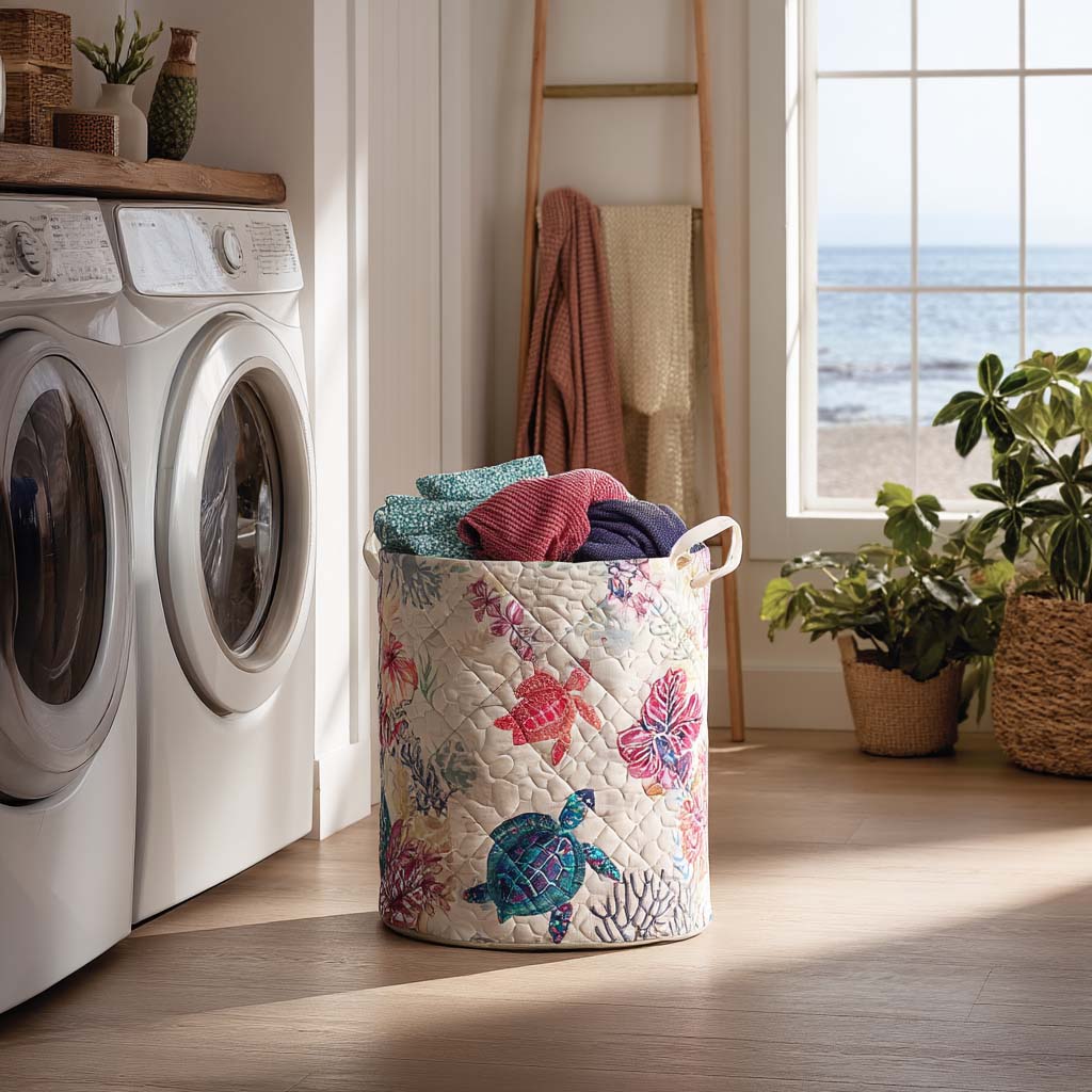 Quilted laundry basket with sea turtle – product image 5
