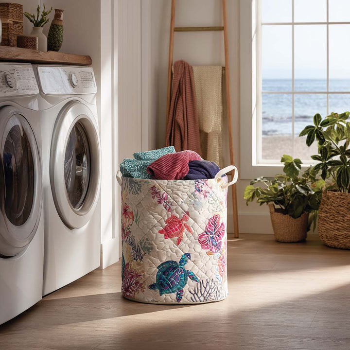 Quilted laundry basket with sea turtle – product image 5
