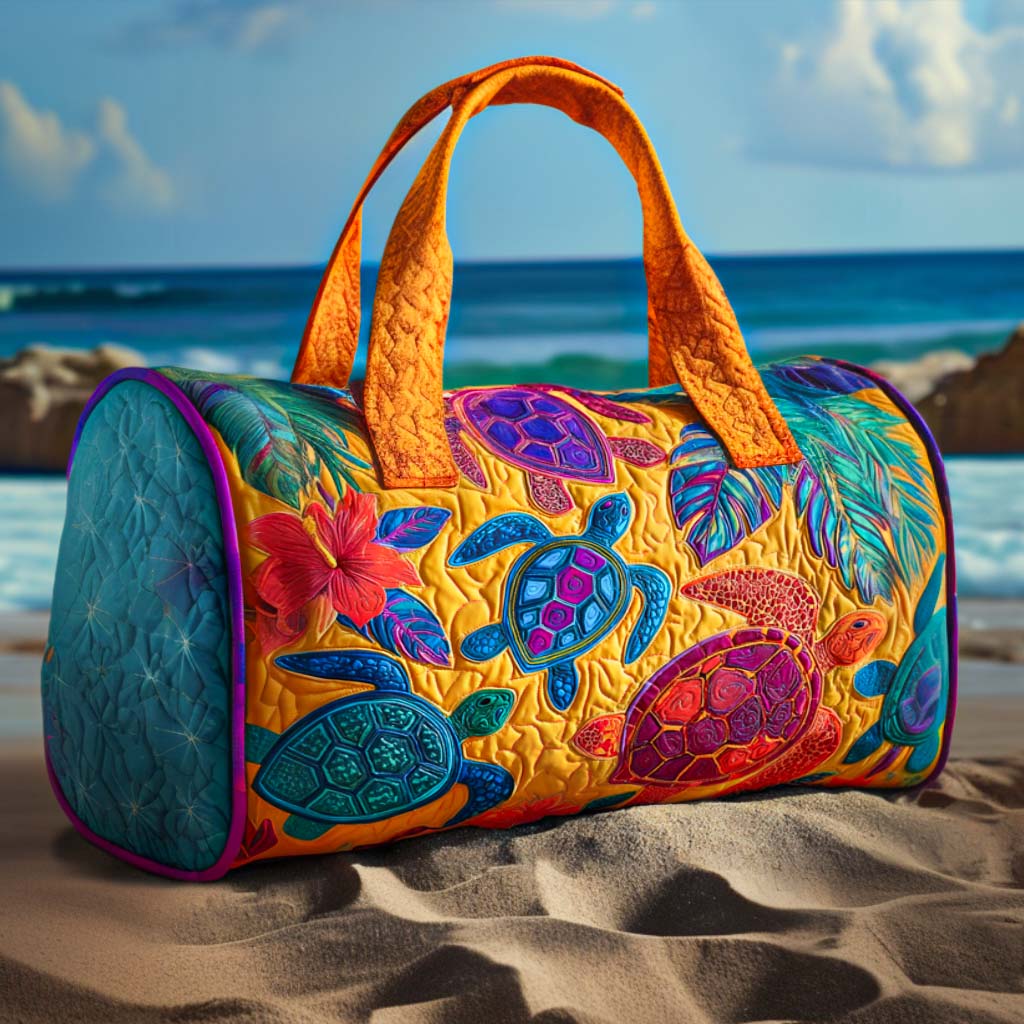Quilted Travel Bag with Colourful Turtles by Louise London