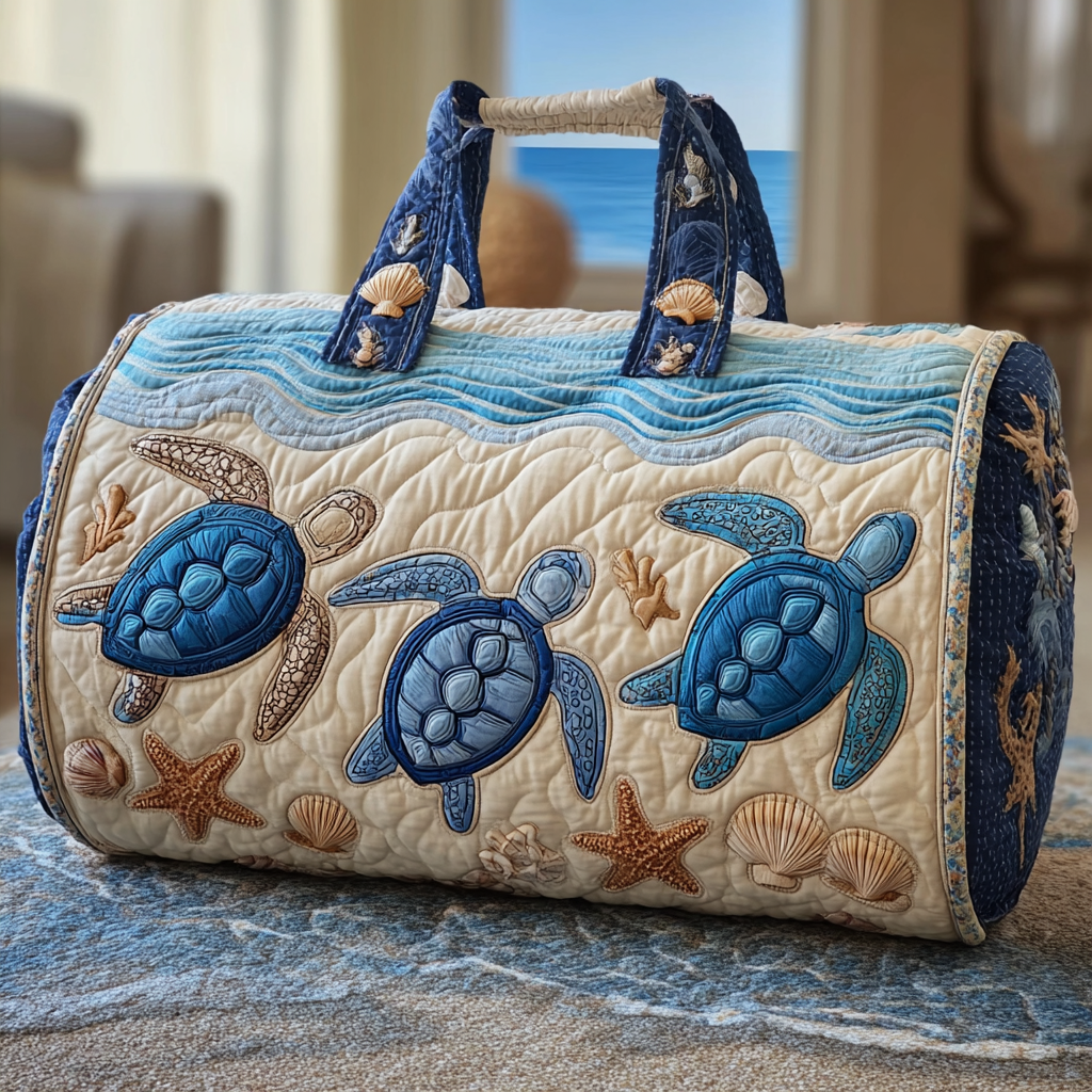 Quilted Shoulder Travel Bag with Sea Turtle by Louise London