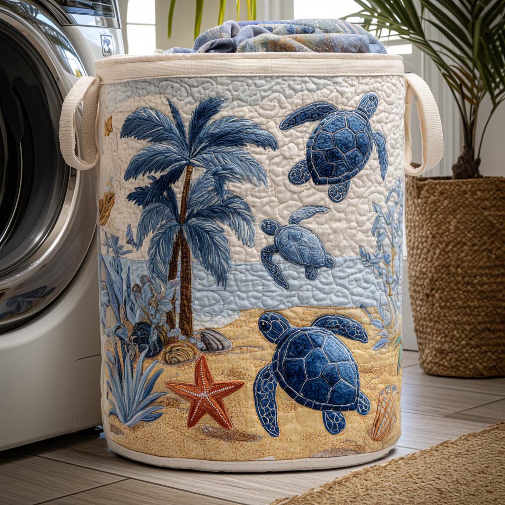 Quilted laundry basket with sea turtle – product image 4