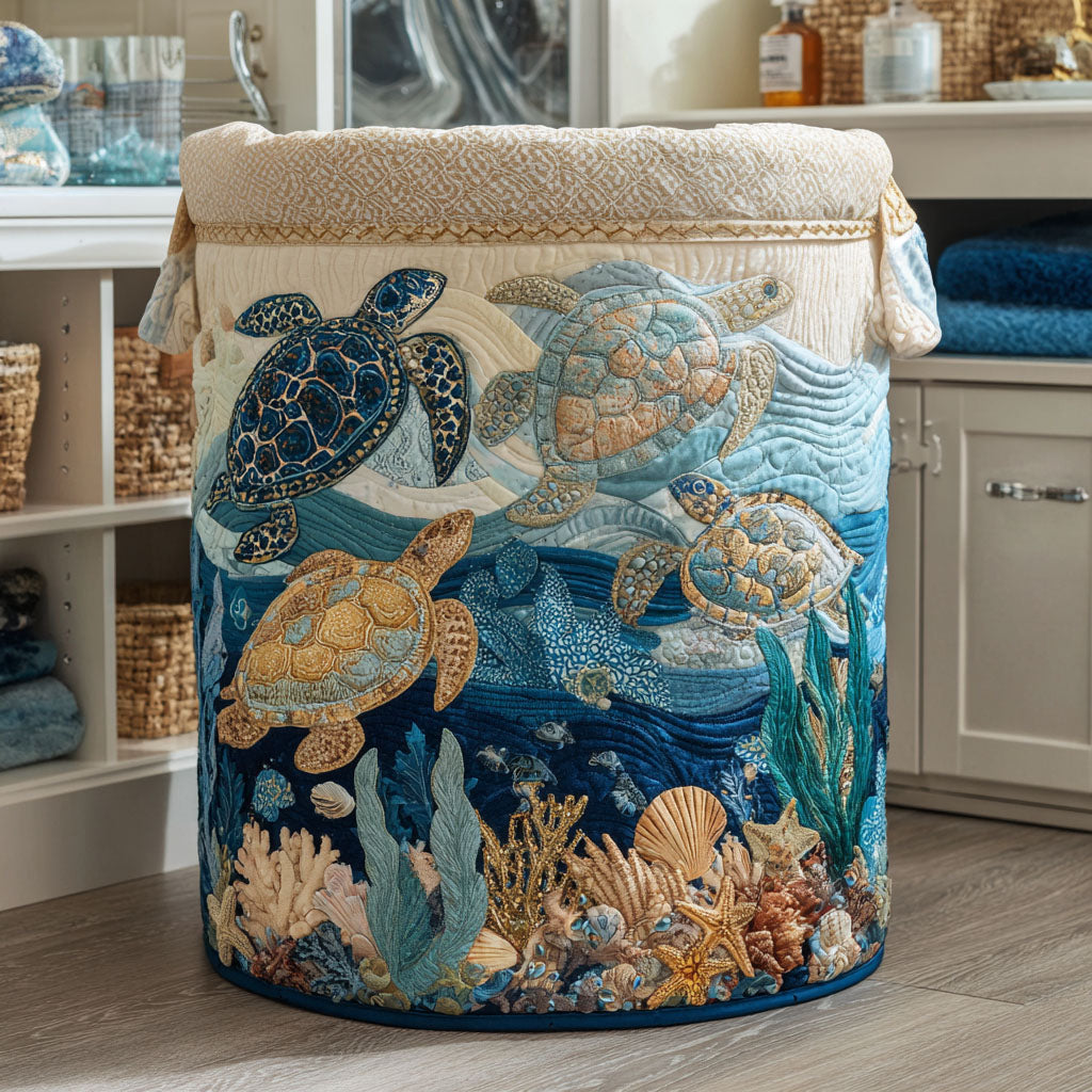 Quilted laundry basket with marine pattern by Louise London