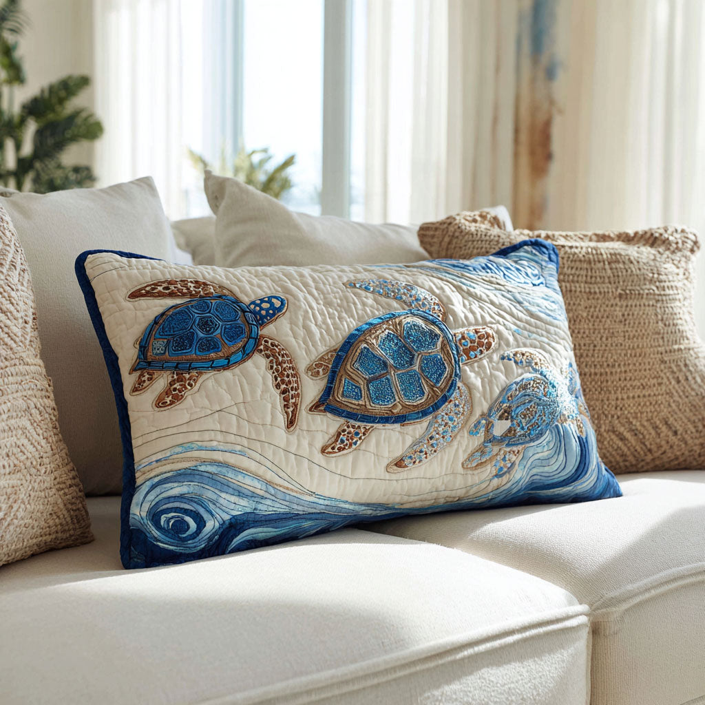 Quilted Pillow Cover with Sea Turtle NCU0PT8018