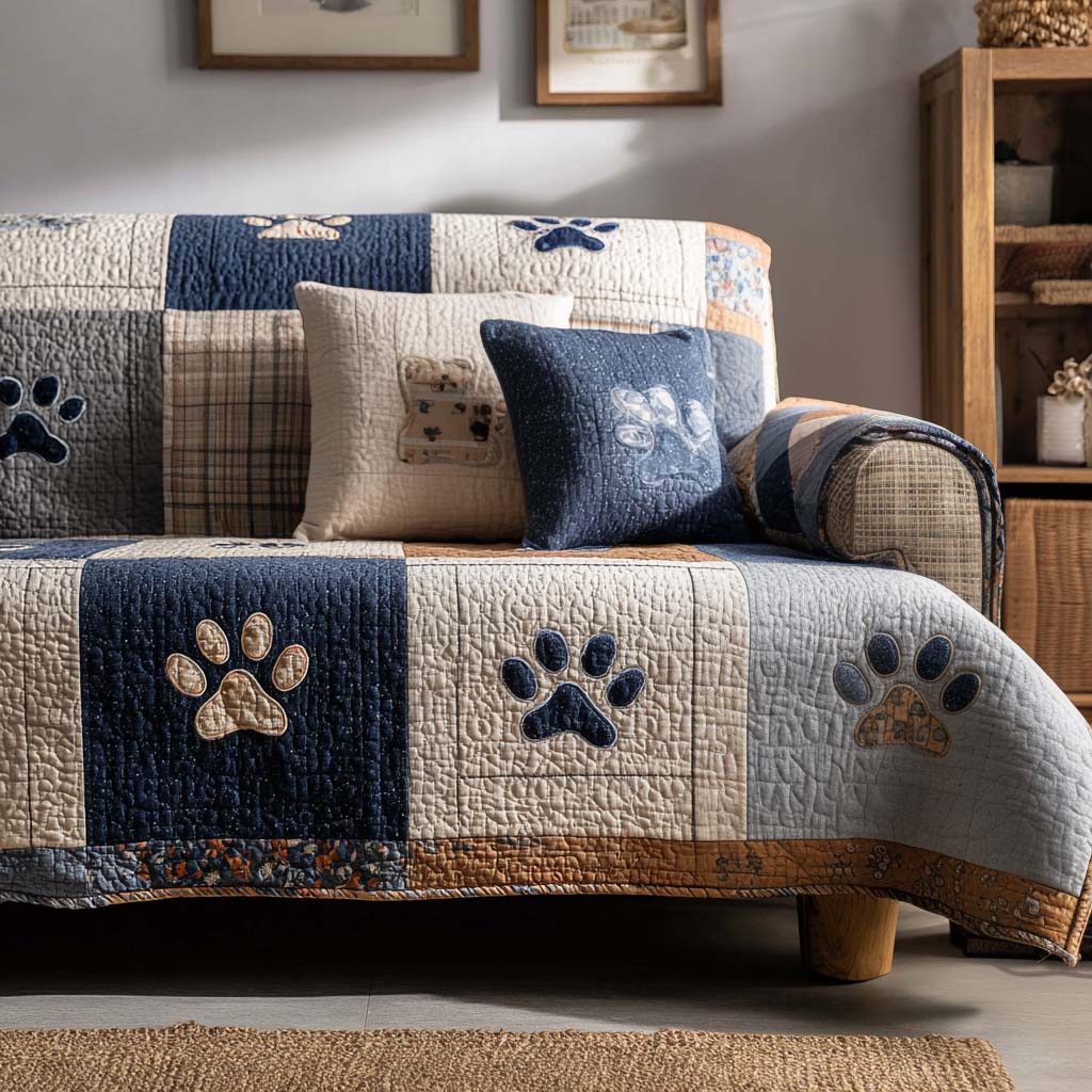 Quilted sofa cover with velvety paws – Louise London