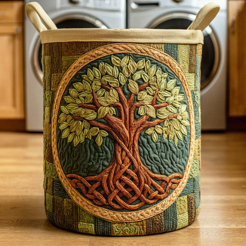 Quilted laundry basket with natural landscape by Louise London