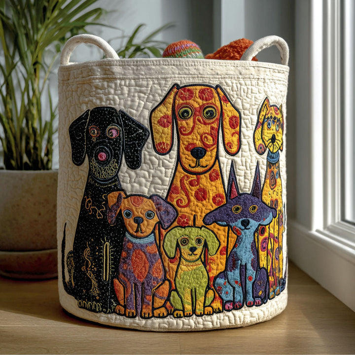 Quilted laundry basket with dog pattern NCU0QN036