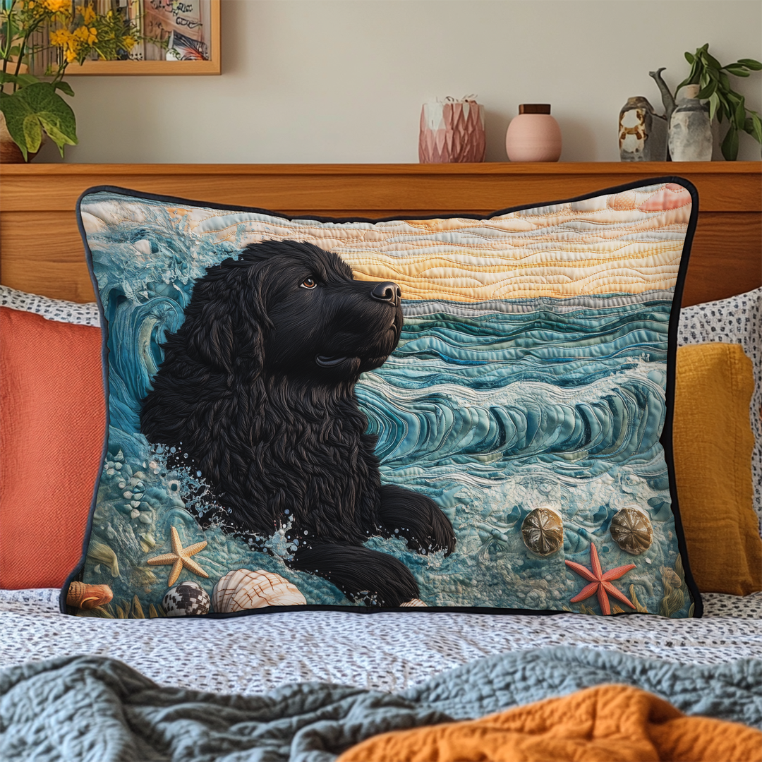 Quilted Pillow Cover with Lifeguard Dog in Water NCU0DV7366