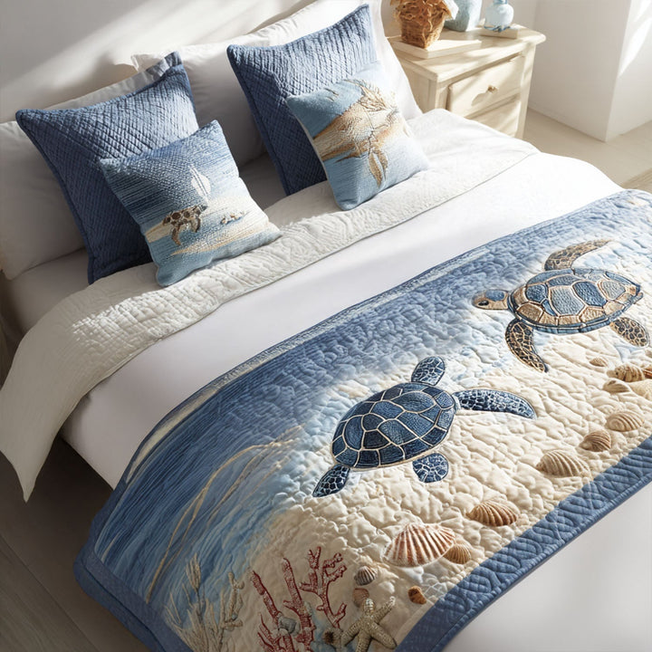 Waterway Wanderer quilted bed runner by Louise London
