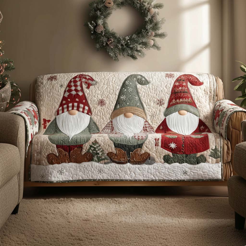 Quilted sofa cover with whimsical gnomes – Louise London