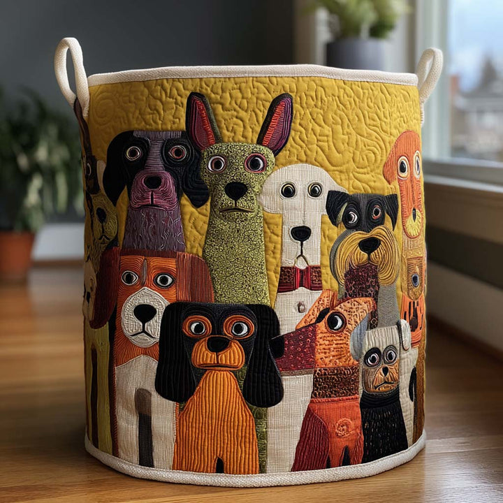 Quilted laundry basket with dog pattern by Louise London